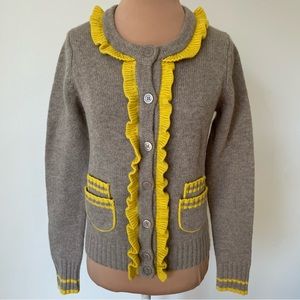 Marc Jacobs Vintage Lambswool Oatmeal Gray Ruffle Trim Button Cardigan  S/XS
